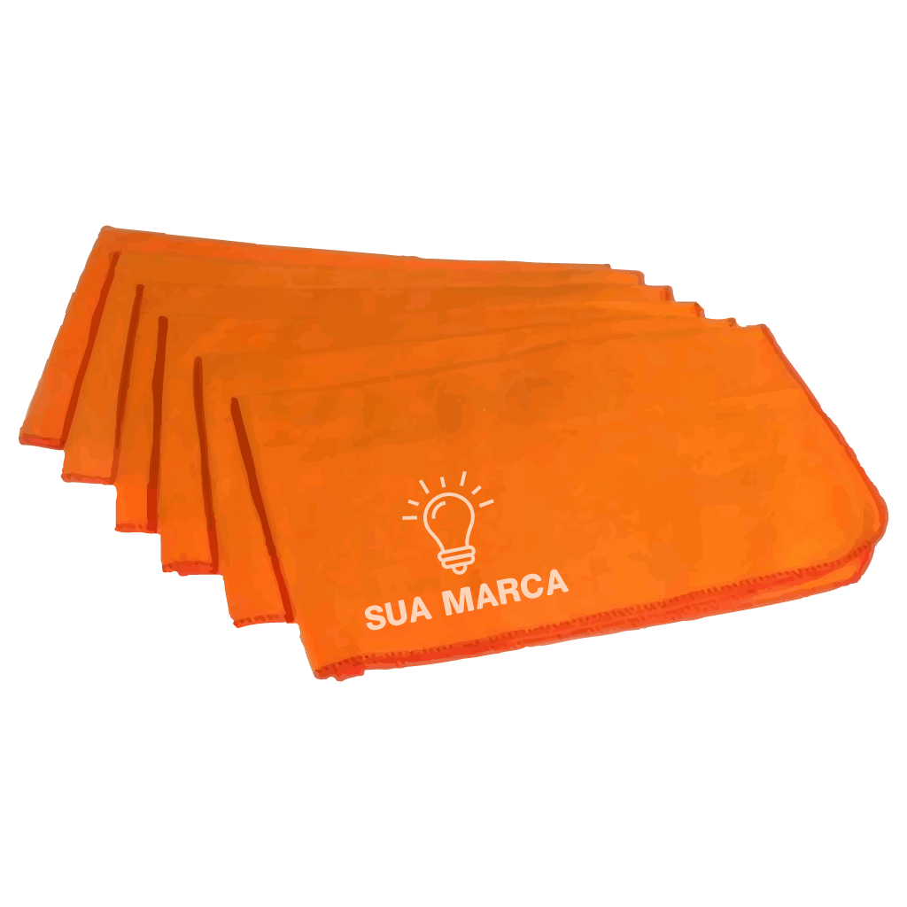 Ilustração de flanelas personalizadas empilhadas em laranja com espaço para logo da marca